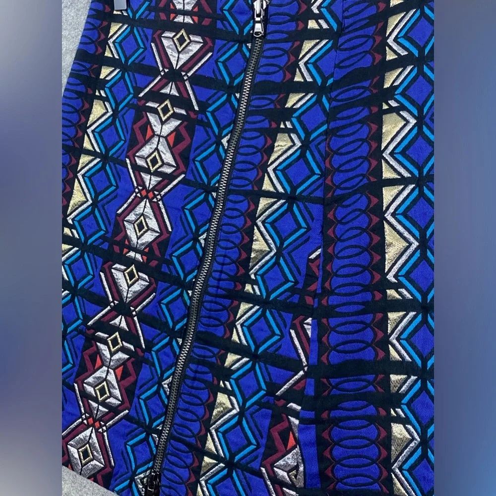 J. Crew NEW NWT Mini Skirt Size 2 Metallic Brocade Colorful Full Front Zip Aztec